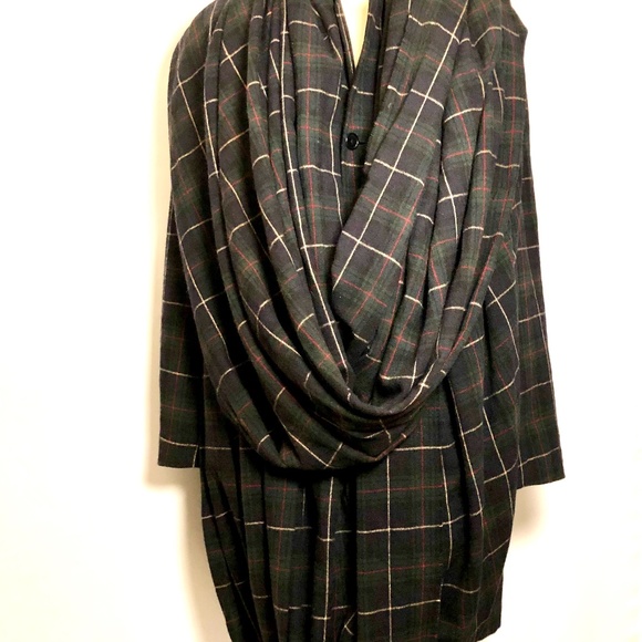 YOJI YAMAMOTO ARCHICVAL TARTAN SCARF WRAP COAT MEN - Picture 6 of 8